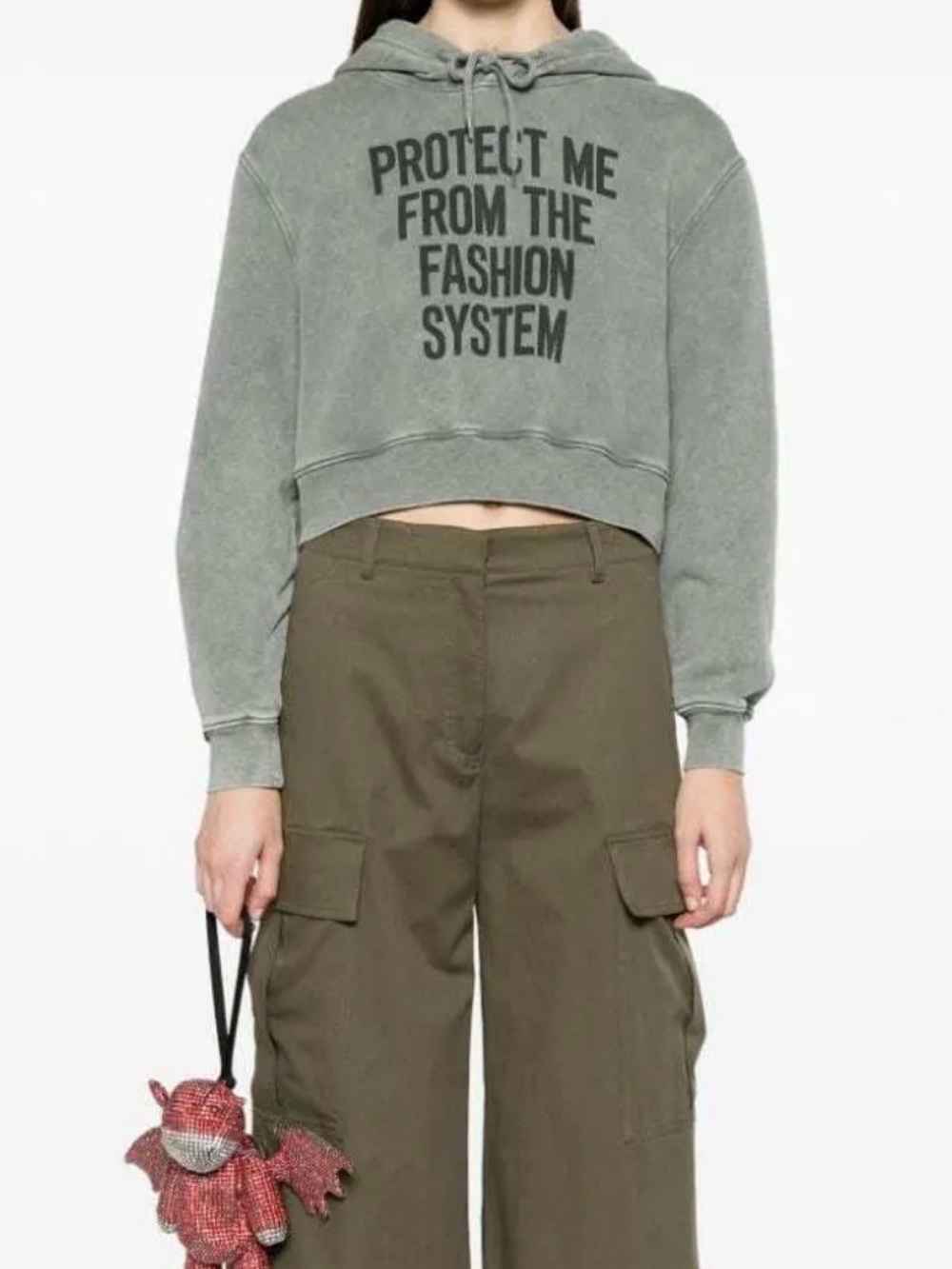 Moschino Organic Gray Cropped Slogan Hoodie